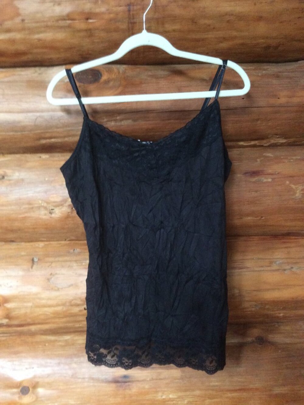 Maurices Black Crinkle Retro Y2K Bella Swan Lace Camisole Tank Top Size XL